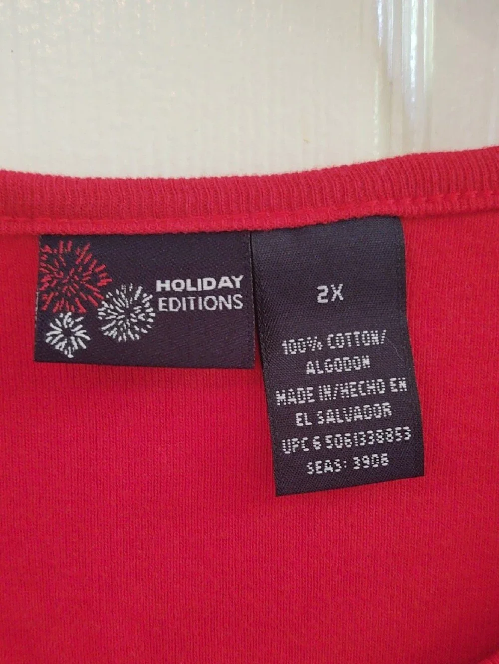 Holiday Editions Red Crewneck Tee with Firework Tag Detail